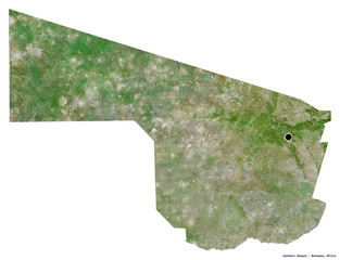 Southern, district of Botswana, on white. Satellite