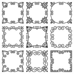 Vector set of square frames with beautiful elegant floral ornament