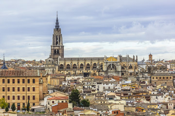 Fototapeta na wymiar Toledo panorama. Toledo is capital of province of Toledo (70 km south of Madrid), Spain. Toledo declared a World Heritage Site by UNESCO in 1986. 