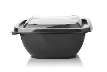 Black plastic disposable take out food container