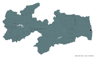 Paraíba, state of Brazil, on white. Administrative