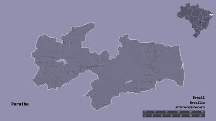 Paraíba, state of Brazil, zoomed. Administrative