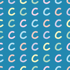 Script letter C seamless background pattern. Pastel color minuscule lettering seamless illustration.