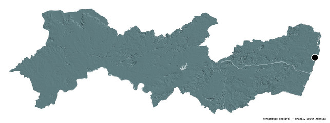 Fototapeta premium Pernambuco, state of Brazil, on white. Administrative