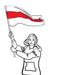 
Girl with a flag chase. Freedom of Belarus! Belarusian flag of freedom.