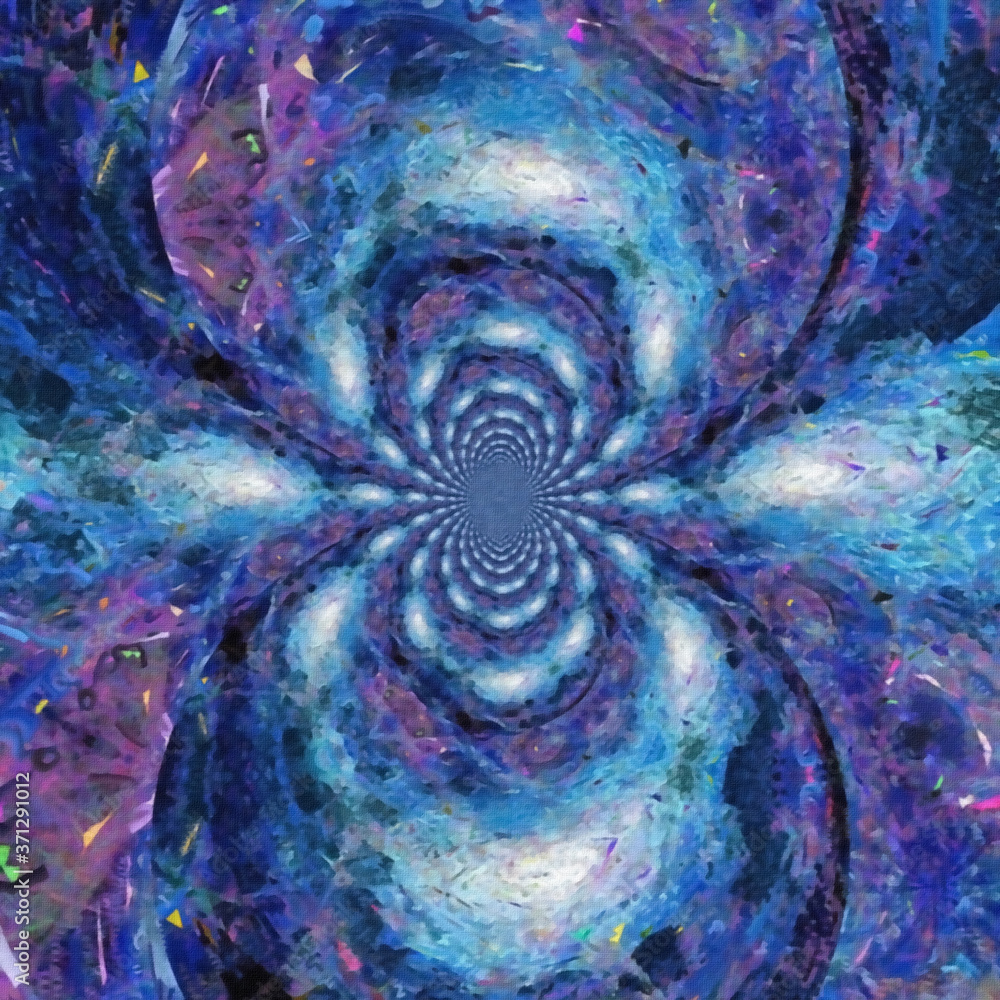Poster space tunnel. digital abstract painting. mirrored fractal. 3d rendering