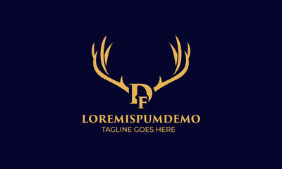 initial D and F latter with Head vector logo design wild animal with horns quality stylish luxury, modern and minimalist illustrations in line art style of a graphic sign  Linear, Horns, elk, antler
