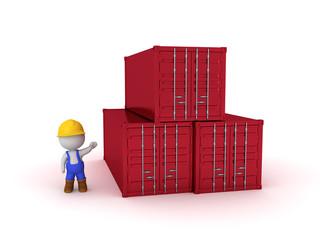 3D Worker showing three cargo containers