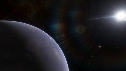 Obraz premium science fiction wallpaper, cosmic landscape, beautiful galactic background, beautiful starry sky, galaxy of different colors, realistic exoplanet, 3d render