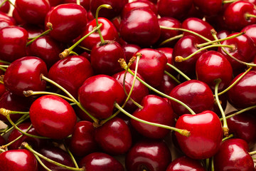 Fresh cherry background.Fruit background.Top view.
