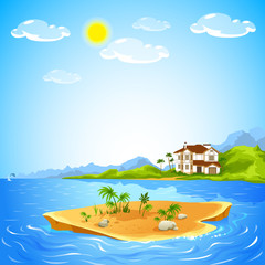 illustration beach tropical sea island yacht