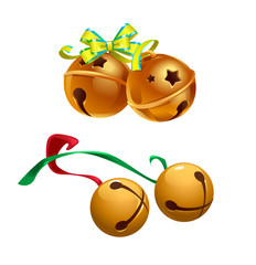  Christmas decoration golden bell balls with ribbon bow white background