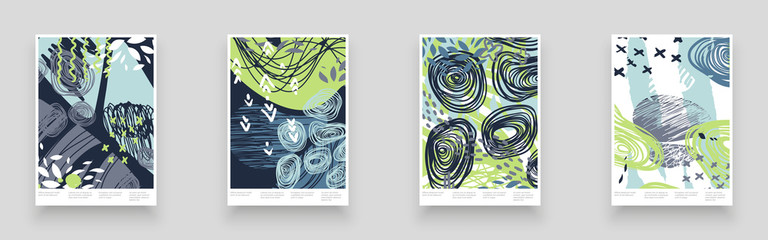 Abstract patterns for Placards, Posters, Flyers and Banner Designs. Colorful illustrations set. Lines, spots, dots and paint strokes. Decorative chaotic backdrop. Hand drawn texture, decor shapes.