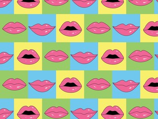 Set of various pink lips bright background pattern for print