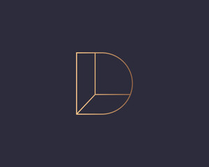 Fototapeta Letter D logo monogram, minimal style identity initial logo mark. Golden gradient parallel lines vector emblem logotype for business cards initials invitations ect. obraz