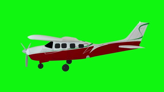 Animated propeller airplane. Old white plane. Realistic physics animation. Green screen footage