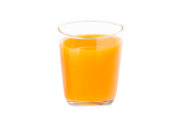 Glasses of orange juice on white background