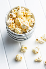 Sweet tasty popcorn in bowl.