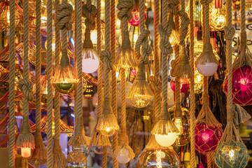 Colorful light bulb background. Lighting decoration for night.