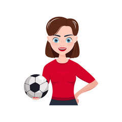 girl with a soccer ball in her hand. vector illustration.