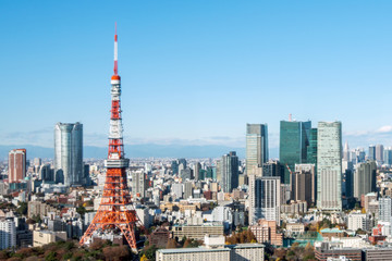 Panorama of Tokyo with a television tower. Japanese city top view. landmark of Tokyo. Japanese city landscape.