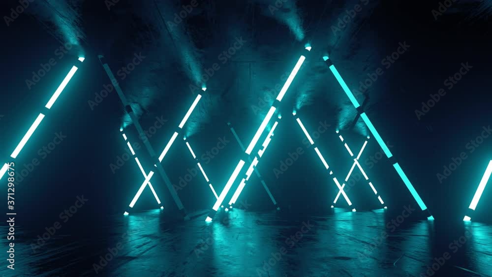 Aufkleber 3d render of futuristic neon glow scene on reflective floor and ceil with texture. abstract blue lam