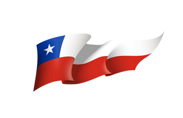 Chile flag state symbol isolated on background national banner. Greeting card National Independence Day of the Republic of Chile. Illustration banner with realistic state flag.