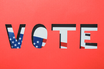 Red background with word Vote against blue background with american flag