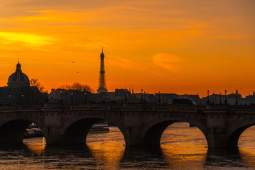 Paris and the Tour Eiffel at sunset, France