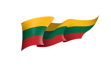 Lithuania flag state symbol isolated on background national banner. Greeting card National Independence Day of the Republic of Lithuania. Illustration banner with realistic state flag.
