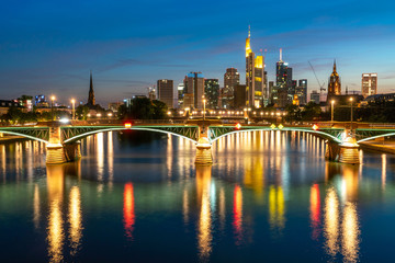 Fototapeta na wymiar Frankfurt am Main Illuminated financial and office district in Frankfurt am Main in Germany at twilight