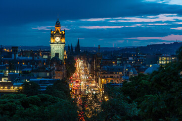 Edinburgh Castle with Cityscape from Calton Hill at dusk Scotland UK