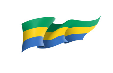 Gabon flag state symbol isolated on background national banner. Greeting card National Independence Day of the Gabonese Republic. Illustration banner with realistic state flag.