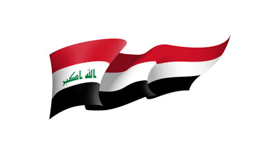 Iraq flag state symbol isolated on background national banner. Greeting card National Independence Day of the Republic of Iraq. Illustration banner with realistic state flag.