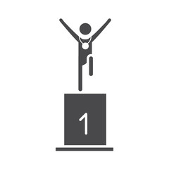 runner man on podium first place, running sport race silhouette icon design