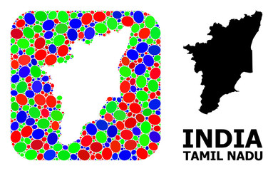 Mosaic Stencil and Solid Map of Tamil Nadu State