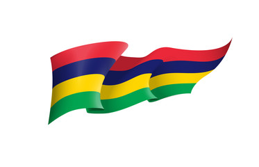 Mauritius flag state symbol isolated on background national banner. Greeting card National Independence Day of the Republic of Mauritius. Illustration banner with realistic state flag.