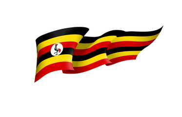 Uganda flag state symbol isolated on background national banner. Greeting card National Independence Day of the Republic of Uganda. Illustration banner with realistic state flag.
