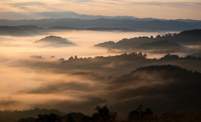 Magic sunrise in a Carpathian mountain valley