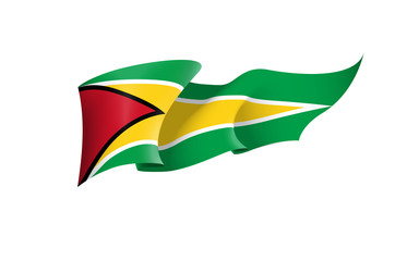 Guyana flag state symbol isolated on background national banner. Greeting card National Independence Day of the Co-operative Republic of Guyana. Illustration banner with realistic state flag.