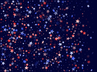 Flying red blue white star sparkles vector american patriotic background.