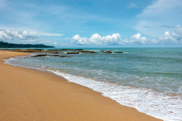 Sea view from tropical beach with sunny sky.Summer paradise beach of khao lak , Thailand