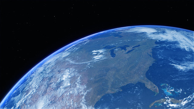 USA from space. Photo realistic 3D render.