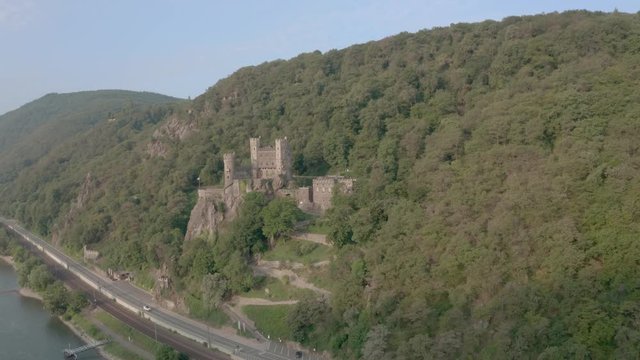 Rheinstein Castle on Hill Aerial Panorama