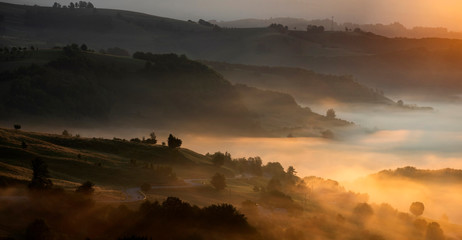 Fototapeta premium Magic sunrise in a Carpathian mountain valley