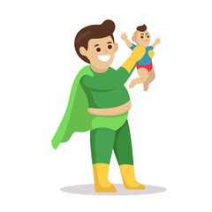 Simple minimalist cute super dad father character design illustration