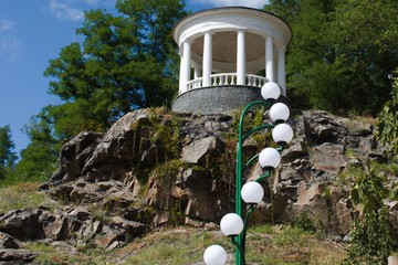 white lights leading to the white gazebo