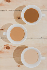 Fototapeta na wymiar Three different types of coffee Flat lay