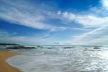 Sea view from tropical beach with sunny sky.Summer paradise beach of khao lak , Thailand