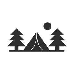 Fototapeta premium camping tent pine trees sun landscape silhouette icon design
